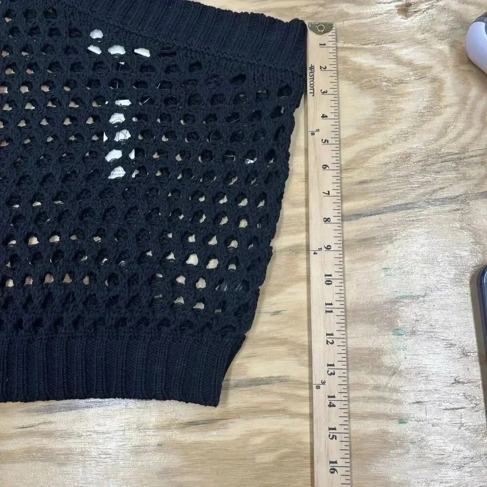 Anthropologie Maeve One-Shoulder Crochet Sweater Open Stitch Black One Size - Picture 12 of 13